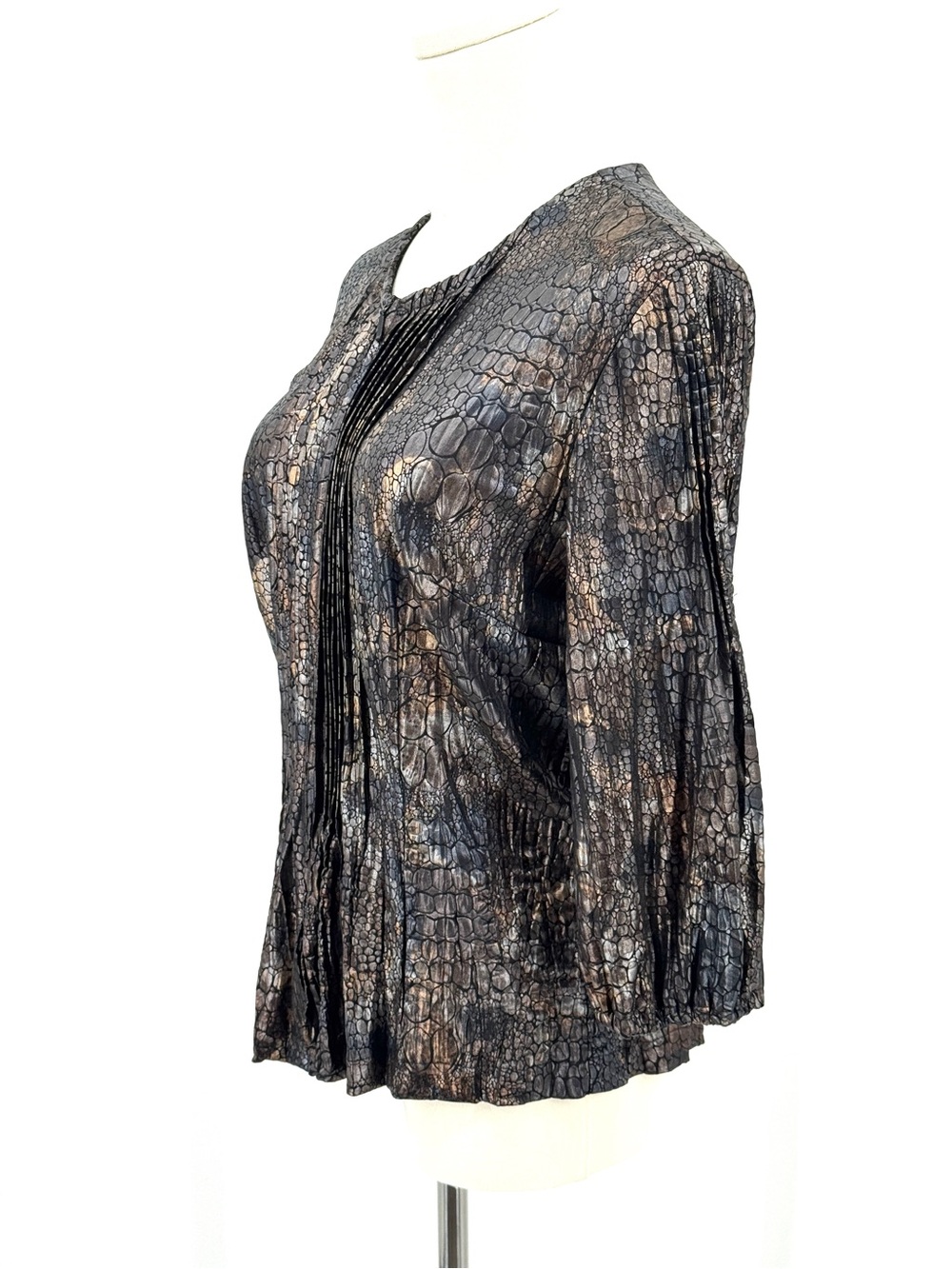 Vintage Alberto Makali Metallic Faux Crocodile Print Zip Up Top Y2K